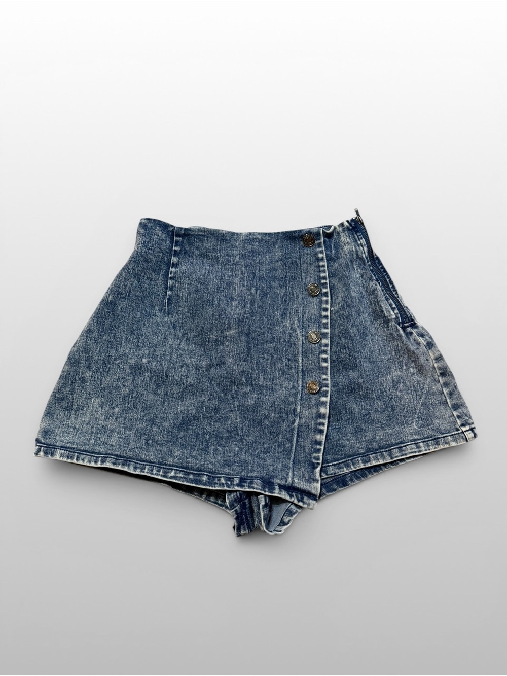 Flying Tomato Acid Wash Denim Skort Button Front XS Y2K